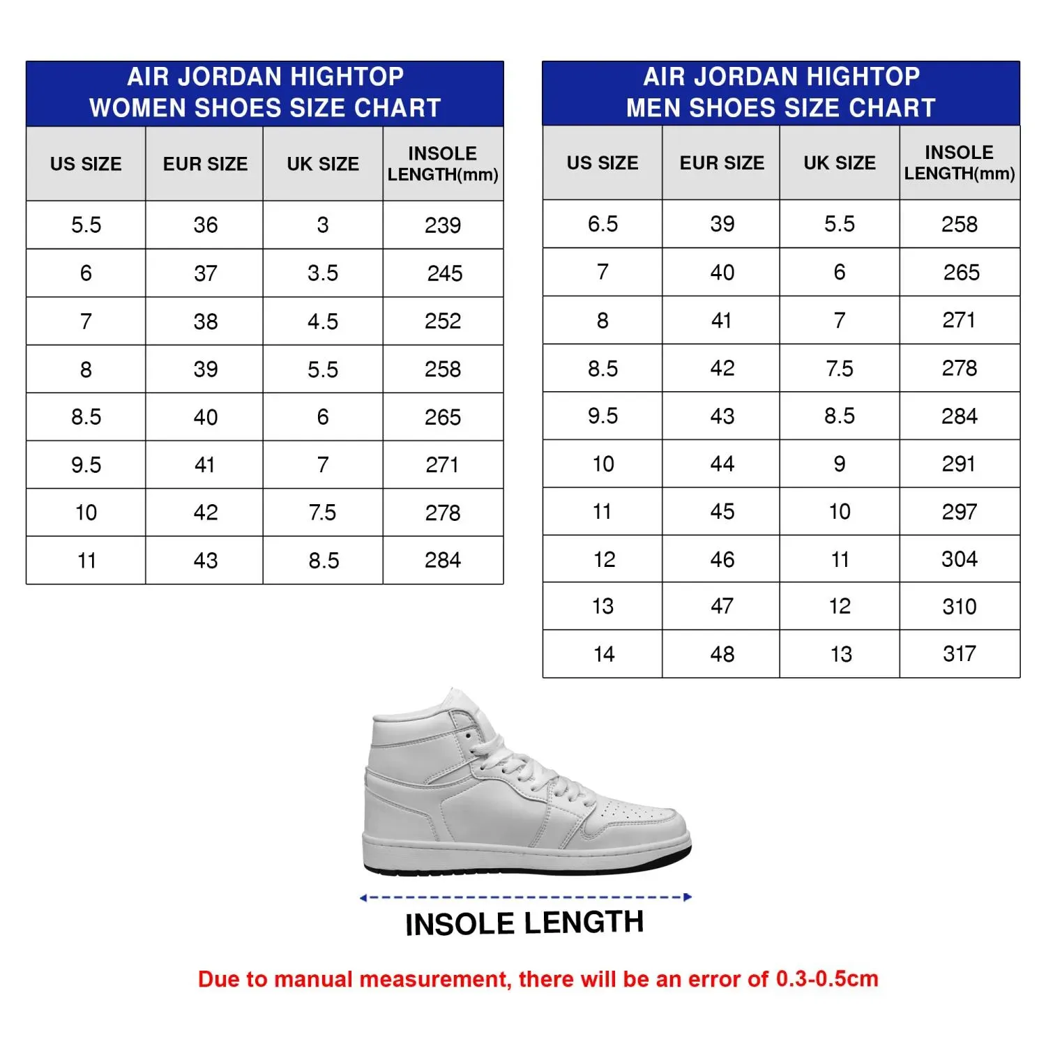 AJ1 Sizechart